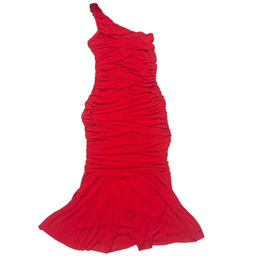 Zesica Maxi Dress Size Small Red One Shoulder Ruched Stretch Prom Wedding Formal